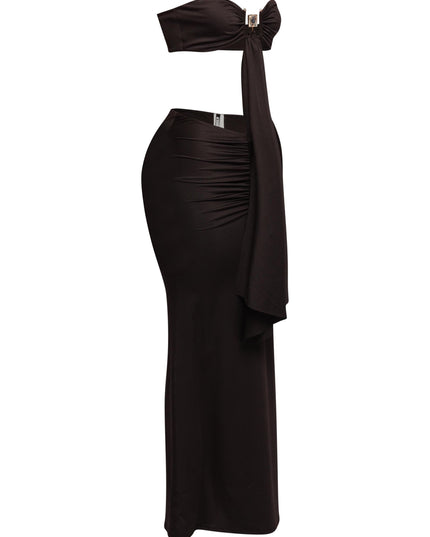 Trimmed front strap drape top & maxi skirt set - Muvin 