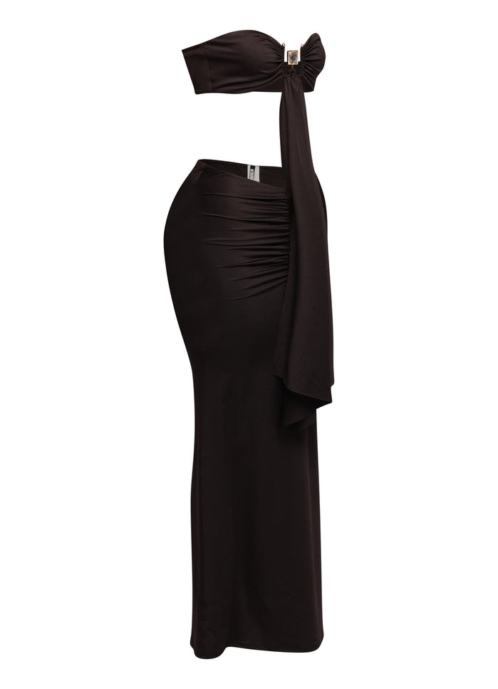 Trimmed front strap drape top & maxi skirt set - Muvin 