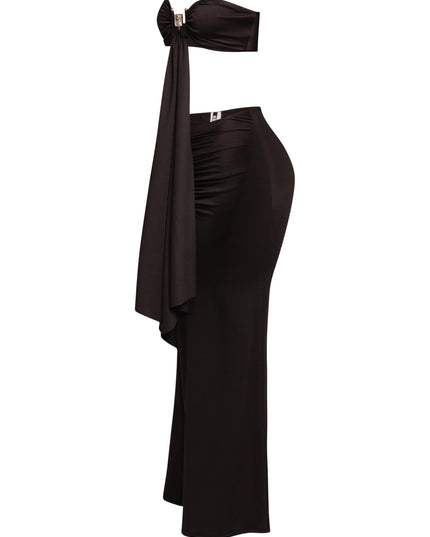 Trimmed front strap drape top & maxi skirt set - Muvin 