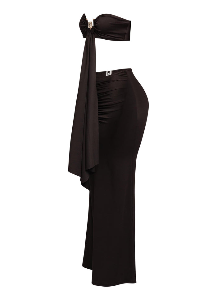 Trimmed front strap drape top & maxi skirt set - Muvin 