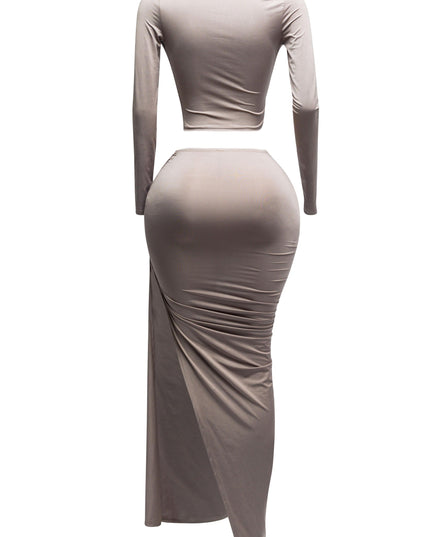 Twisted & slit maxi skirt & long sleeve top top - Muvin 