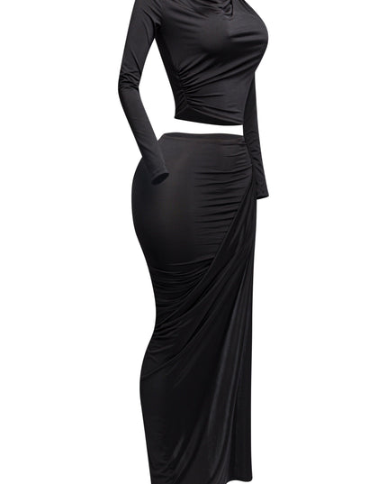 Twisted & slit maxi skirt & long sleeve top top - Muvin 