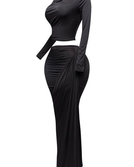 Twisted & slit maxi skirt & long sleeve top top - Muvin 
