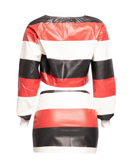 Multi color striped zipper closure jacket & mini skirt set - Muvin 