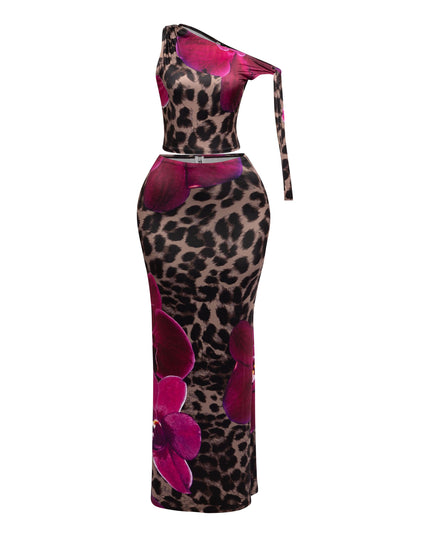 One shoulder tied detailed maxi skirt set - Muvin 