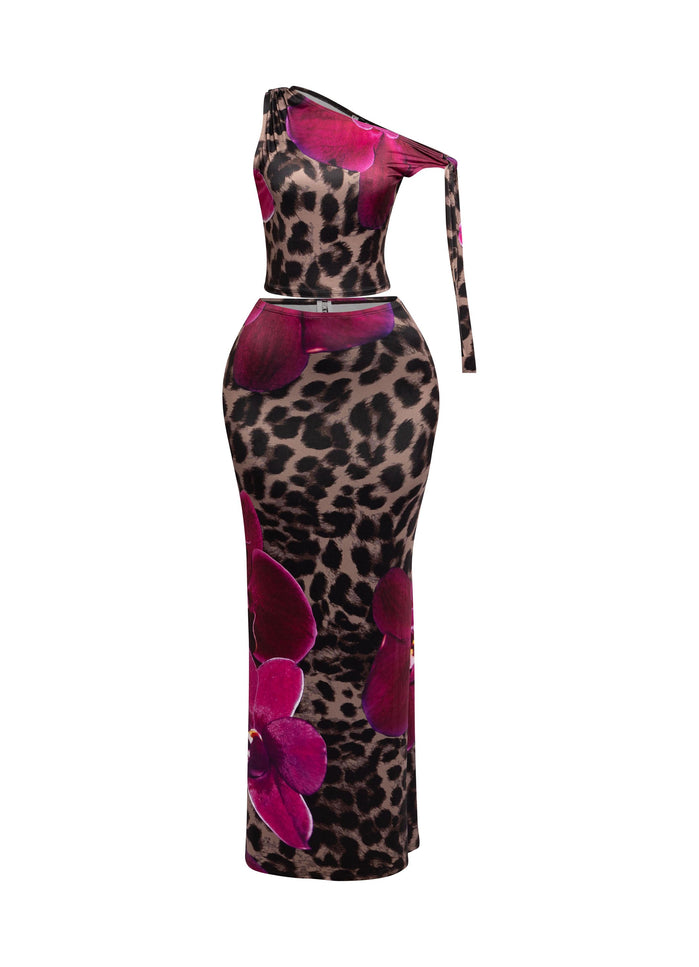 One shoulder tied detailed maxi skirt set - Muvin 