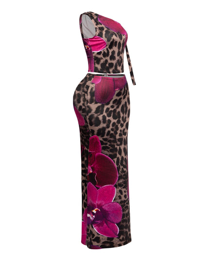 One shoulder tied detailed maxi skirt set - Muvin 