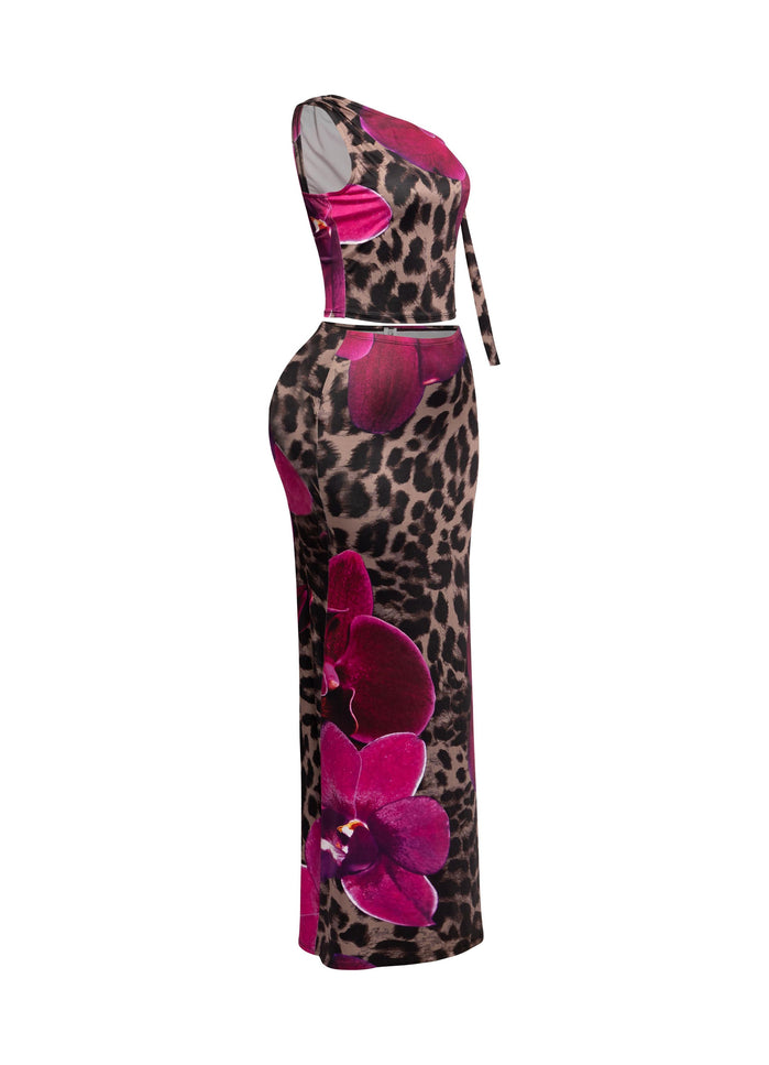 One shoulder tied detailed maxi skirt set - Muvin 