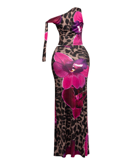 One shoulder tied detailed maxi skirt set - Muvin 
