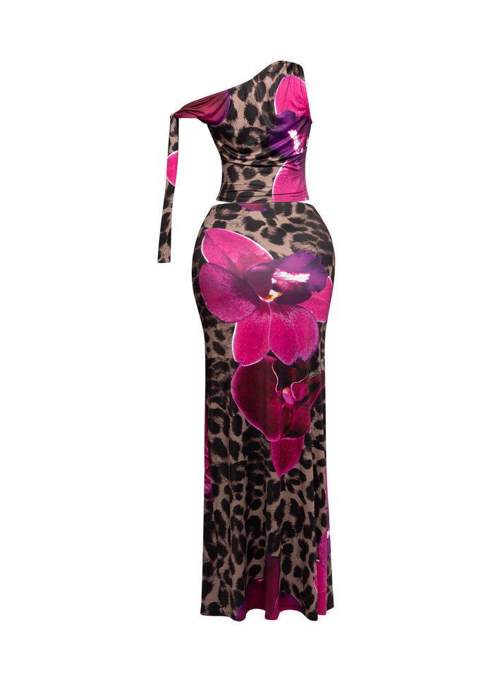 One shoulder tied detailed maxi skirt set - Muvin 