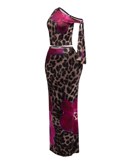 One shoulder tied detailed maxi skirt set - Muvin 