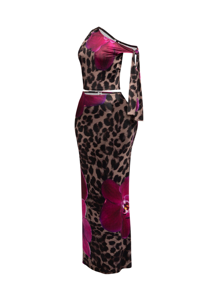 One shoulder tied detailed maxi skirt set - Muvin 