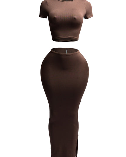 Short sleeve crop top & long skirt set - Muvin 