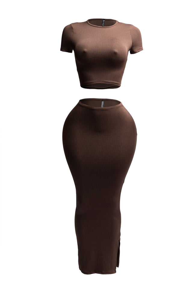 Short sleeve crop top & long skirt set - Muvin 