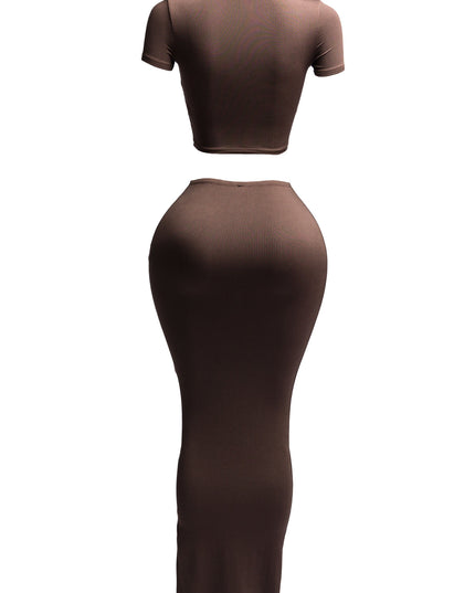 Short sleeve crop top & long skirt set - Muvin 