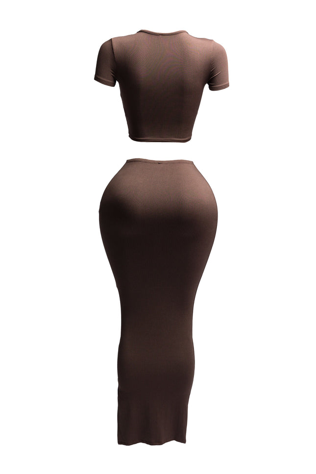 Short sleeve crop top & long skirt set - Muvin 