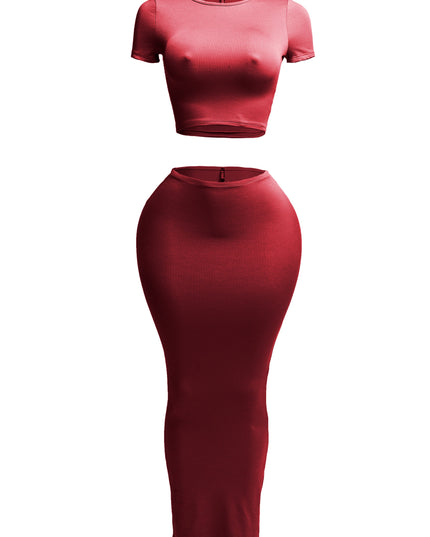 Short sleeve crop top & long skirt set - Muvin 