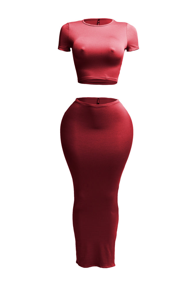 Short sleeve crop top & long skirt set - Muvin 
