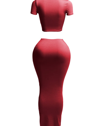 Short sleeve crop top & long skirt set - Muvin 