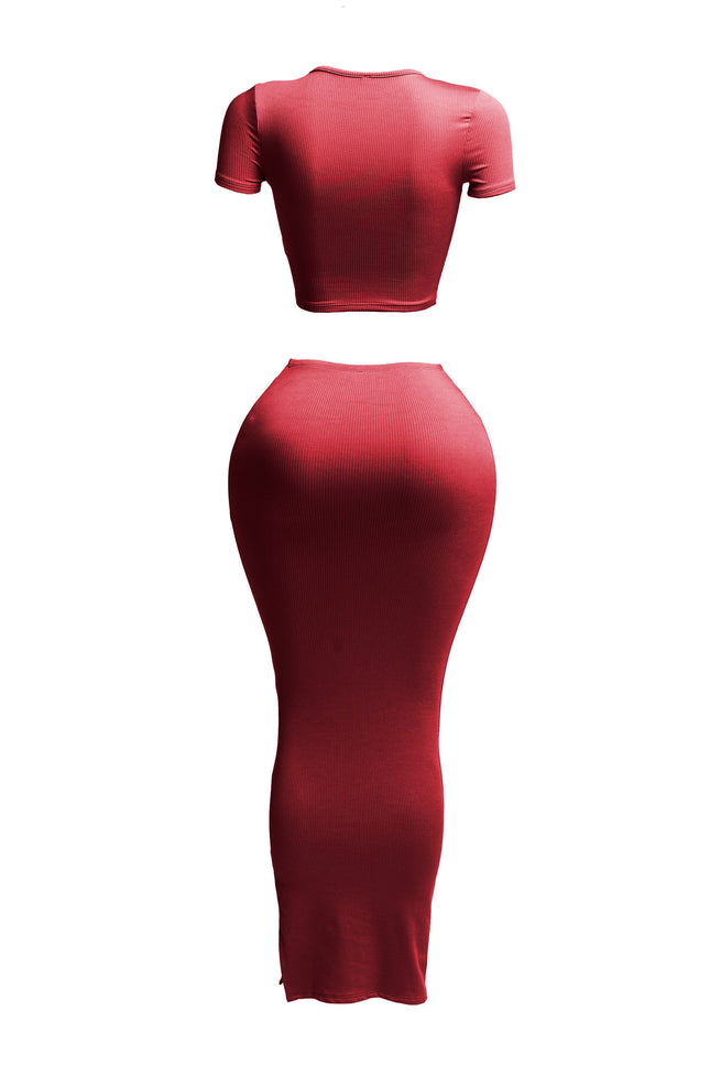 Short sleeve crop top & long skirt set - Muvin 