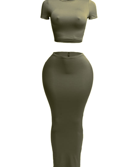 Short sleeve crop top & long skirt set - Muvin 