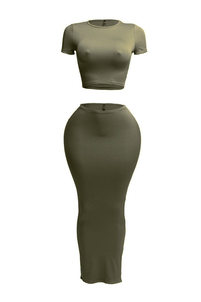 Short sleeve crop top & long skirt set - Muvin 