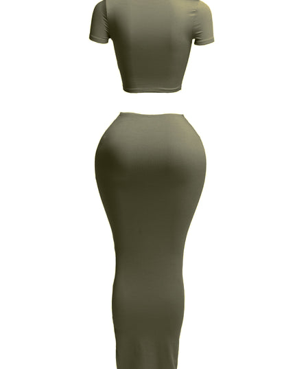 Short sleeve crop top & long skirt set - Muvin 