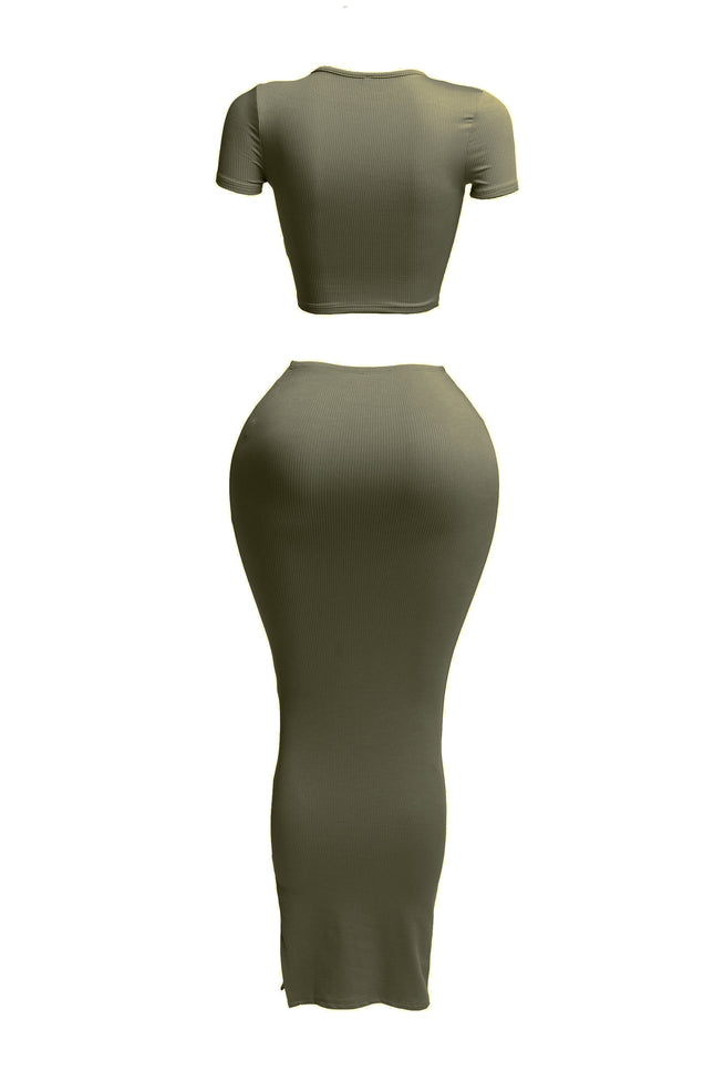 Short sleeve crop top & long skirt set - Muvin 