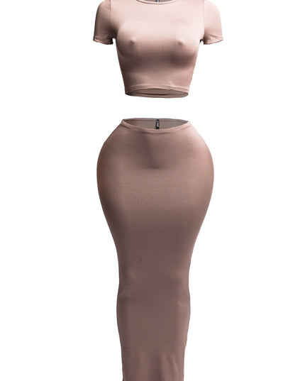 Short sleeve crop top & long skirt set - Muvin 