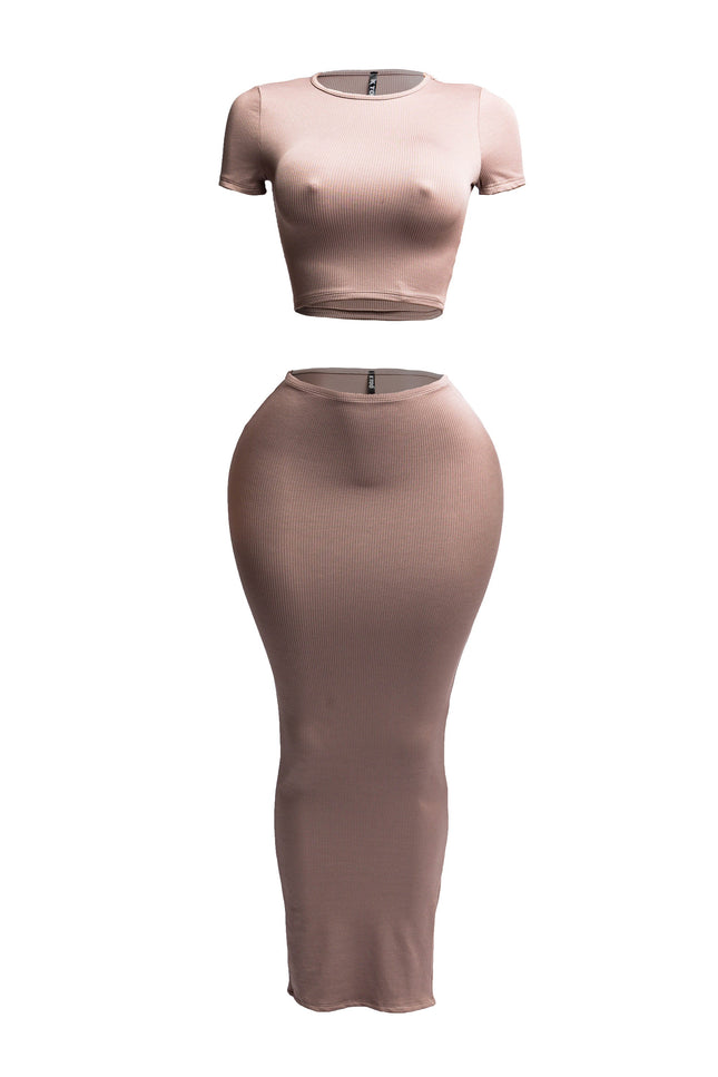 Short sleeve crop top & long skirt set - Muvin 