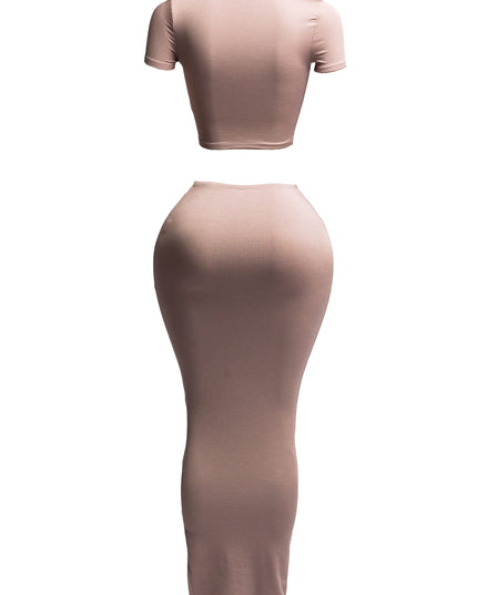 Short sleeve crop top & long skirt set - Muvin 