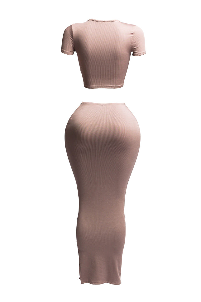 Short sleeve crop top & long skirt set - Muvin 