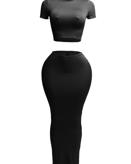 Short sleeve crop top & long skirt set - Muvin 