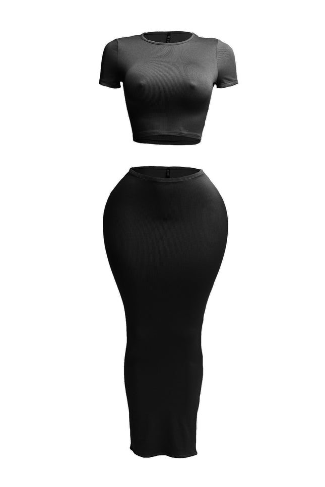 Short sleeve crop top & long skirt set - Muvin 