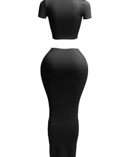 Short sleeve crop top & long skirt set - Muvin 