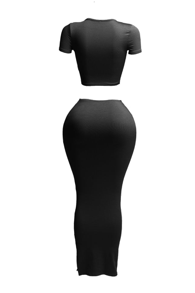Short sleeve crop top & long skirt set - Muvin 
