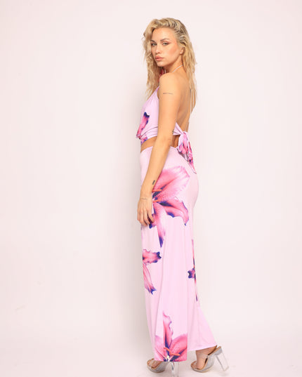 Orchid flower detailed halter top and maxi skirt set - Muvin 