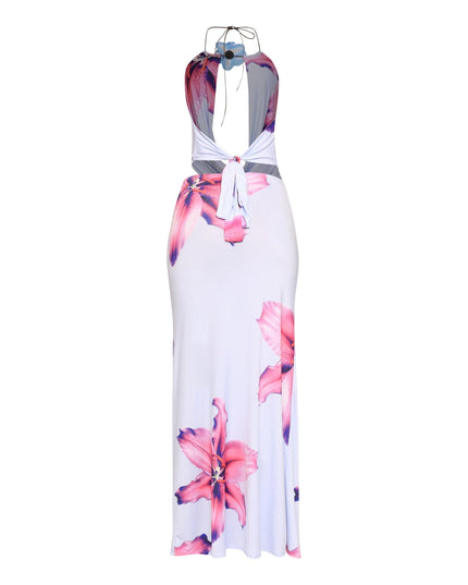 Orchid flower detailed halter top and maxi skirt set - Muvin 