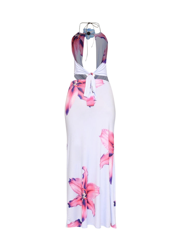 Orchid flower detailed halter top and maxi skirt set - Muvin 