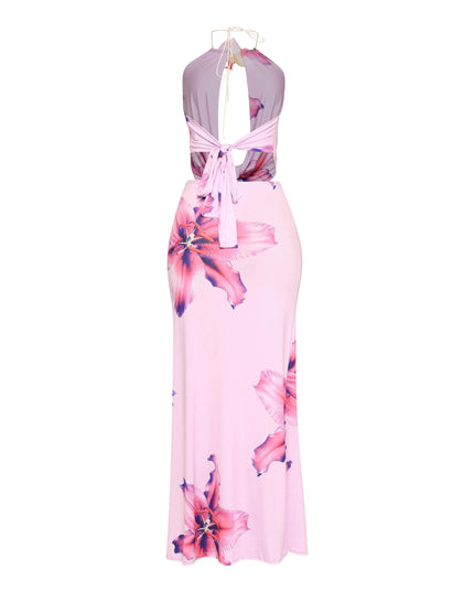 Orchid flower detailed halter top and maxi skirt set - Muvin 