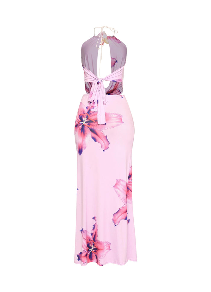 Orchid flower detailed halter top and maxi skirt set - Muvin 