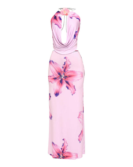 Orchid flower detailed halter top and maxi skirt set - Muvin 