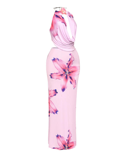 Orchid flower detailed halter top and maxi skirt set - Muvin 