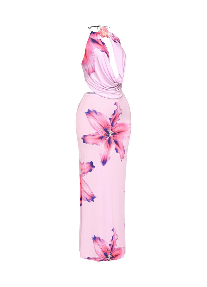 Orchid flower detailed halter top and maxi skirt set - Muvin 