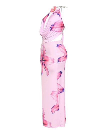 Orchid flower detailed halter top and maxi skirt set - Muvin 