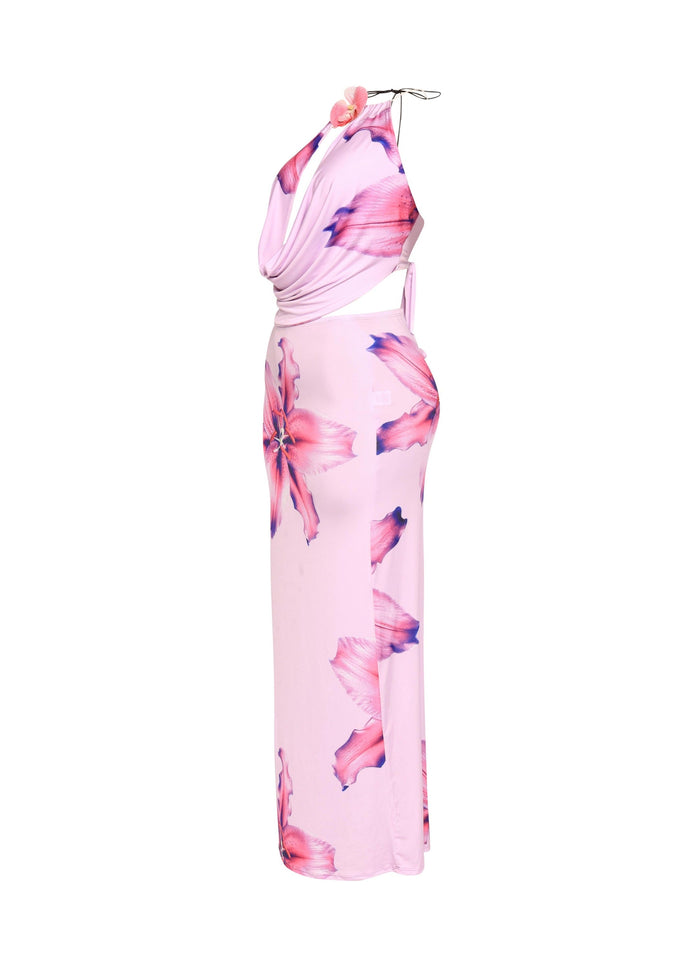 Orchid flower detailed halter top and maxi skirt set - Muvin 