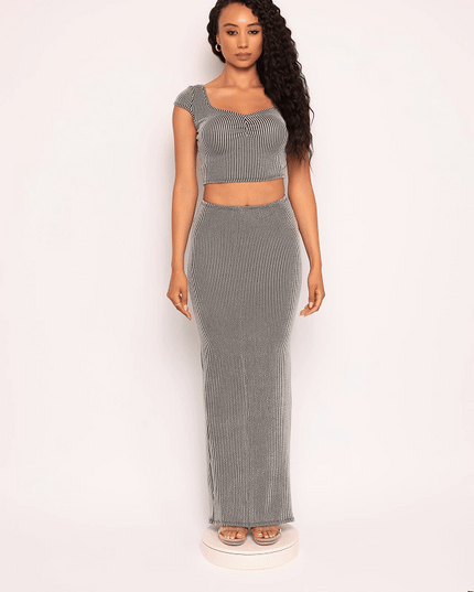 Ribbed capsleeve and maxi skirt set - Muvin 