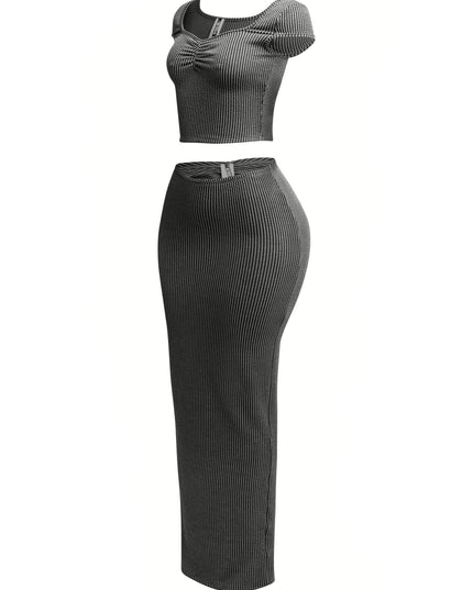 Ribbed capsleeve and maxi skirt set - Muvin 