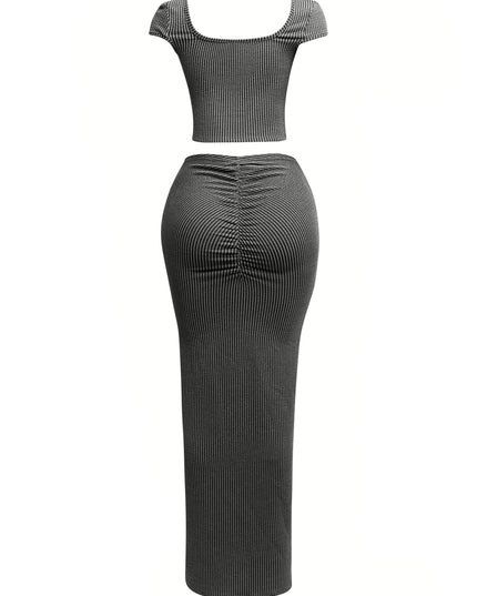 Ribbed capsleeve and maxi skirt set - Muvin 