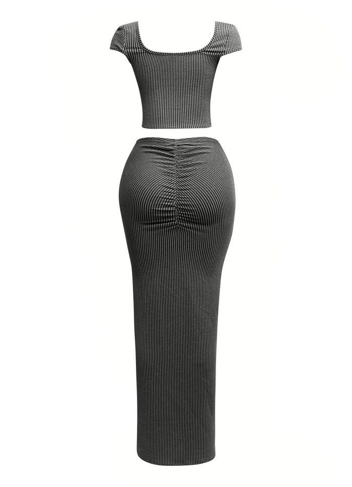 Ribbed capsleeve and maxi skirt set - Muvin 